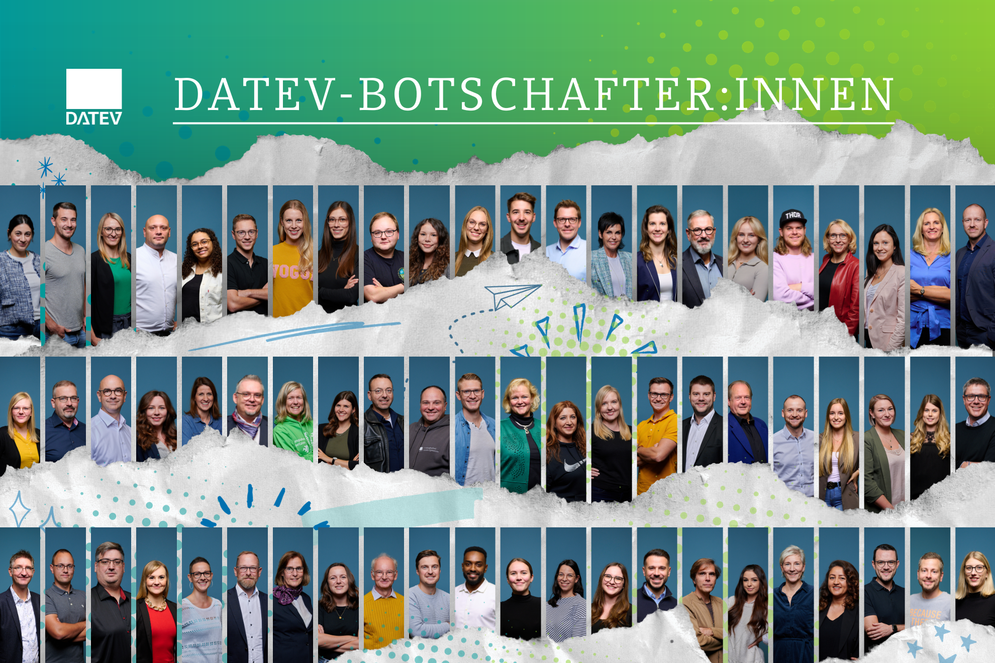 Schmuckbild zeigt viele der DATEV-Botschafterinnen und DATEV-Botschafter.